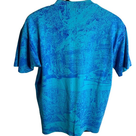 Vintage 90s All Over Print Arkansas T Shirt L Blue Crewneck Single Stitch River - Picture 4 of 6